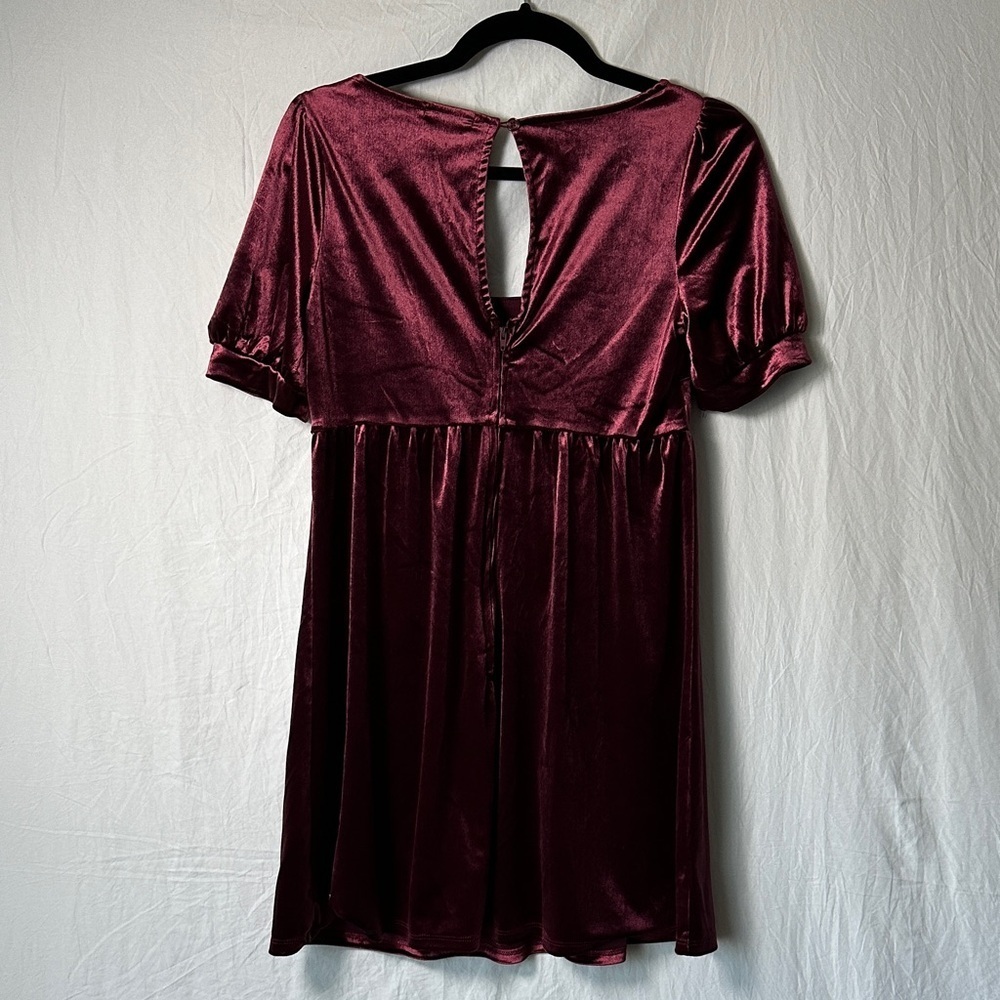 Miami Velvet Mini Dress in Rich Burgundy - Picture 3 of 6